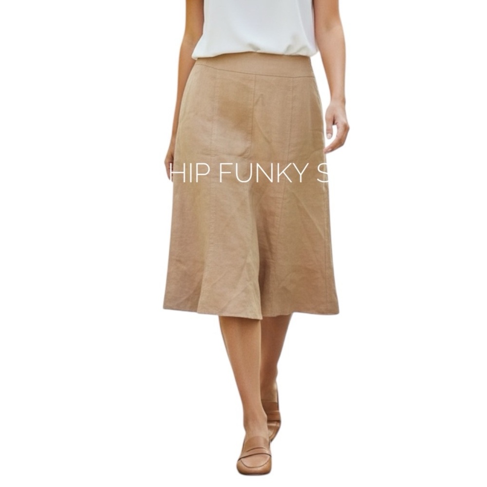 ANN TAYLOR Women's Skirt Tan Linen Knee Length Size 6